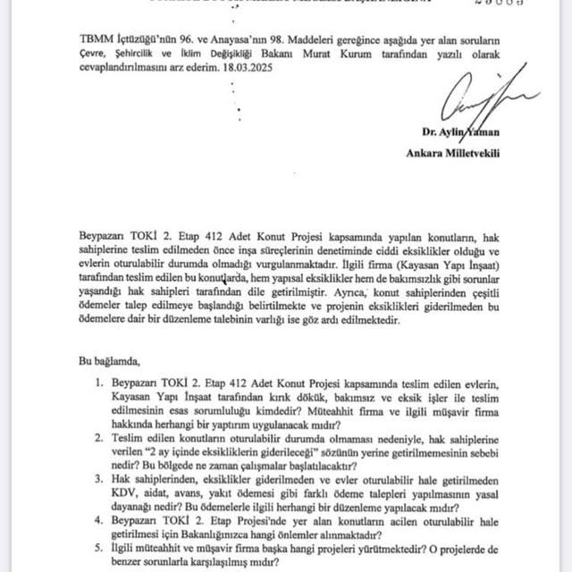 Beypazarı TOKİ Projesinde Eksiklikler ve Ödeme Talepleri
