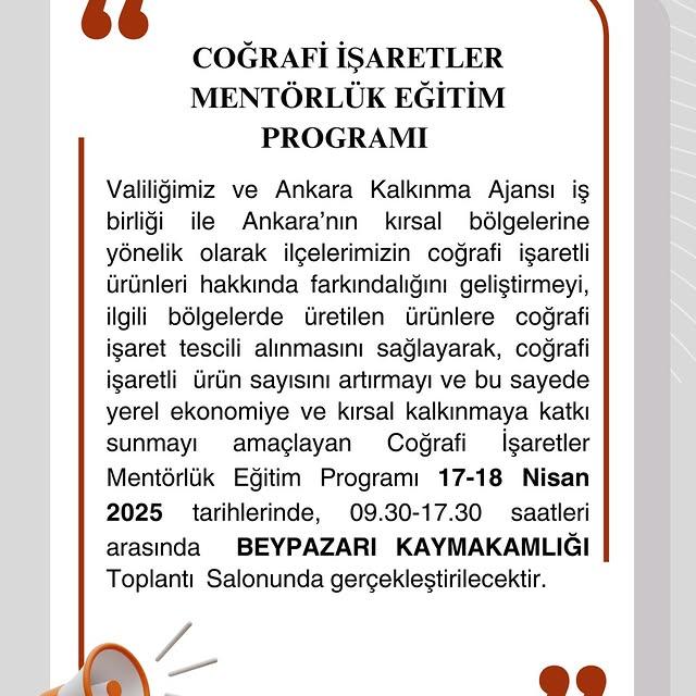 Beypazarı'nda Coğrafi İşaretler Mentörlüğü Eğitimine Katılım Başladı