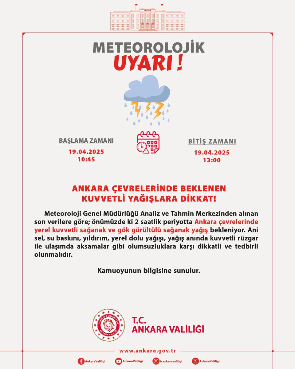 Ankara'da Kuvvetli Yağışlar Devam Edecek