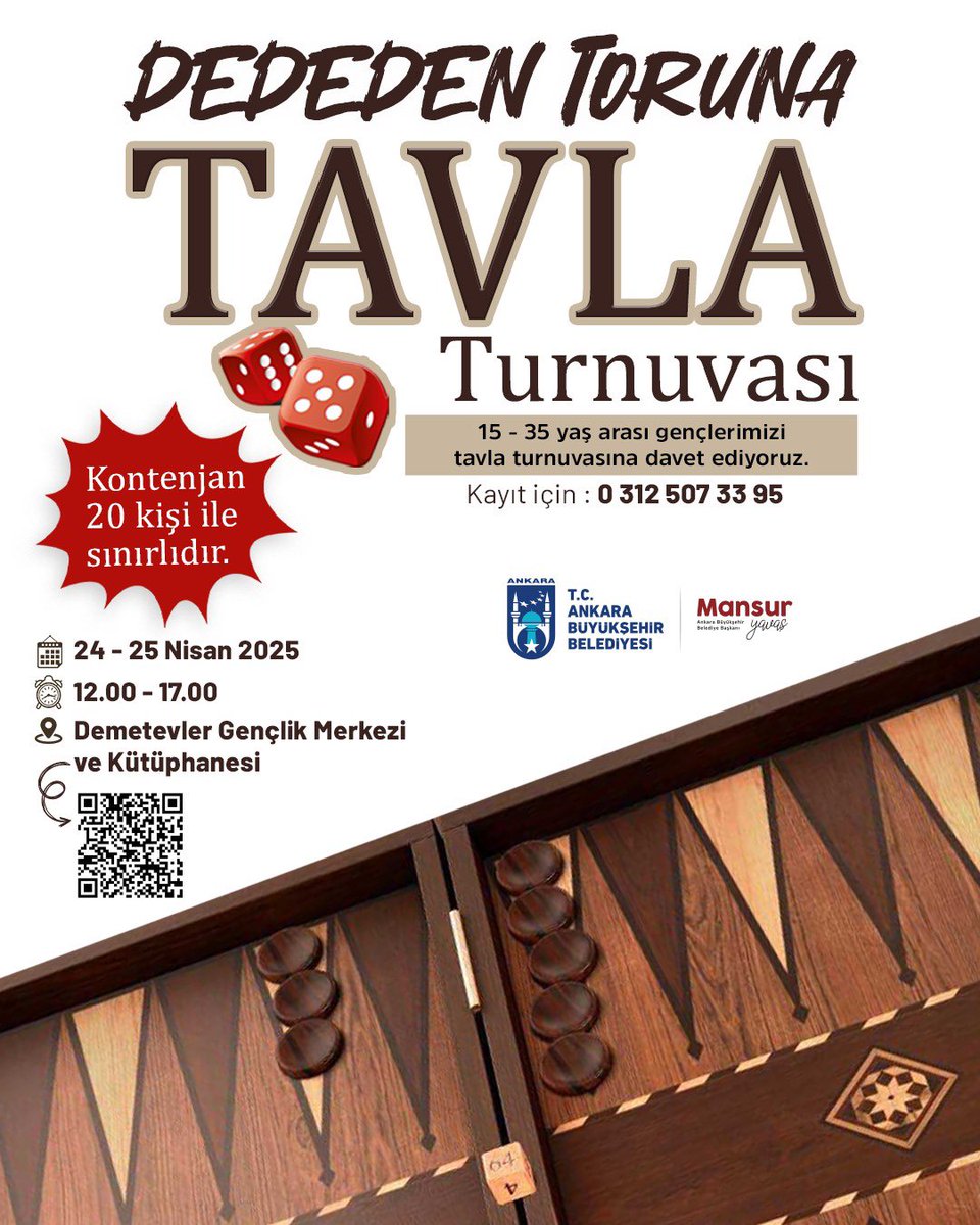 Ankara Büyükşehir Belediyesi Tavla Turnuvası Düzenleyecek