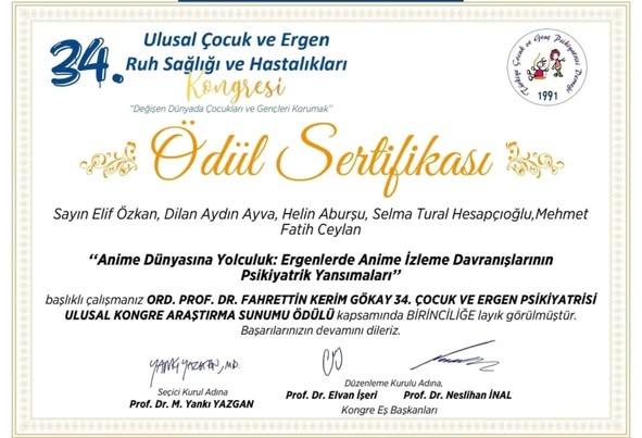 Yıldırım Beyazıt Üniversitesi Eğitim ve Araştırma Hastanesi, Ulusal Kongrede Birinci Ödül Kazandı