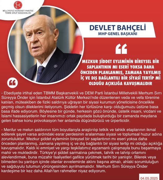 MHP Lideri Bahçeli, Ankara'daki Saldırıyla İlgili Soruşturma Talep Etti