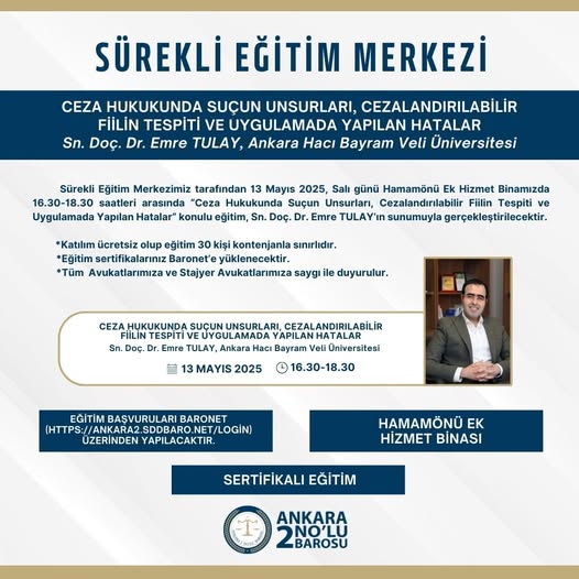 Ankara Barosu Sürekli Eğitim Merkezi'nden Ceza Hukuku Eğitimi