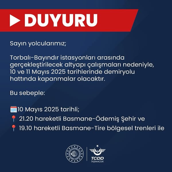 İzmir'de Demiryolu Hattında Altyapı Çalışmaları Nedeniyle Tren Trafiği Durduruldu