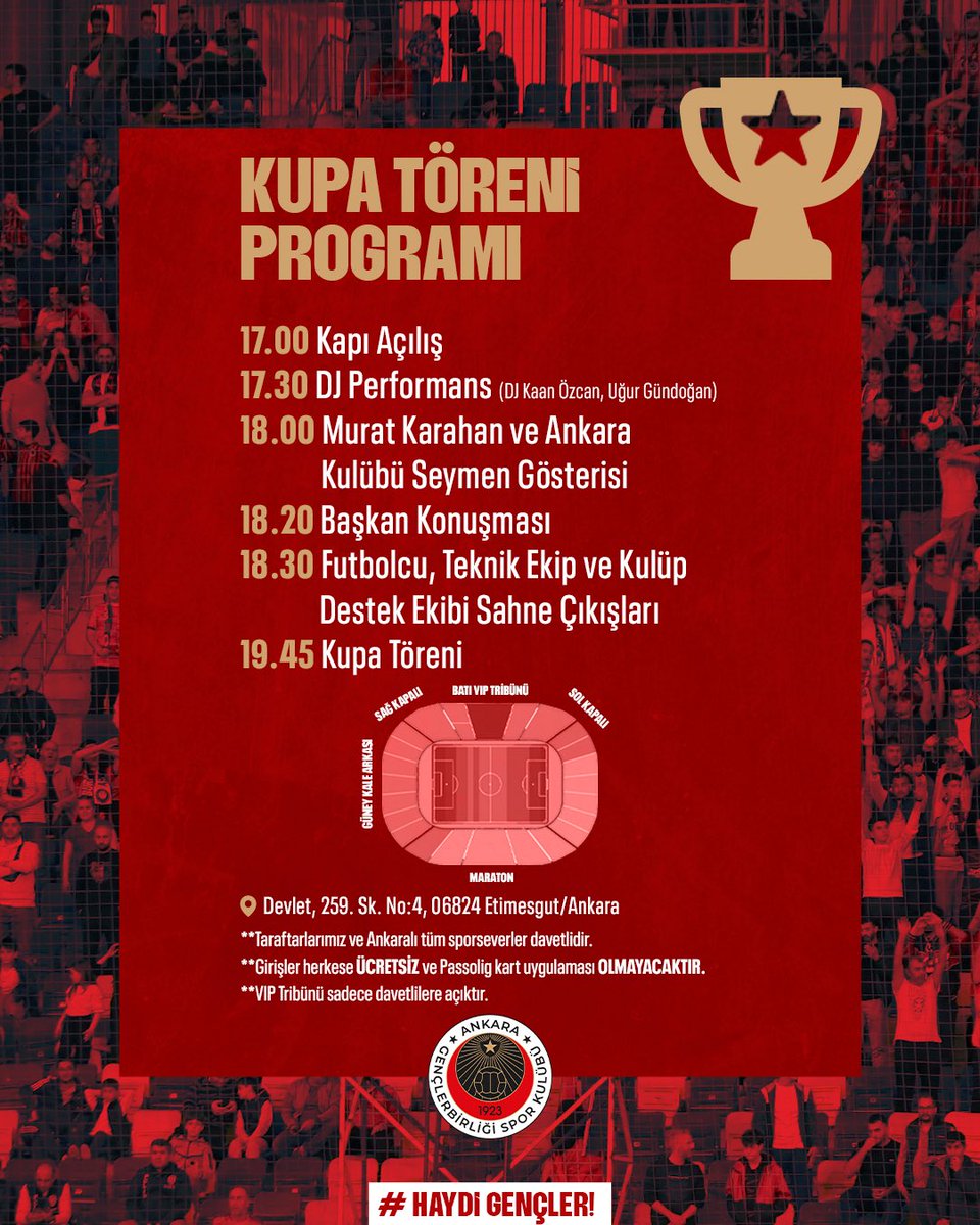 Gençlerbirliği Kupa Töreni İçin Program Açıklandı