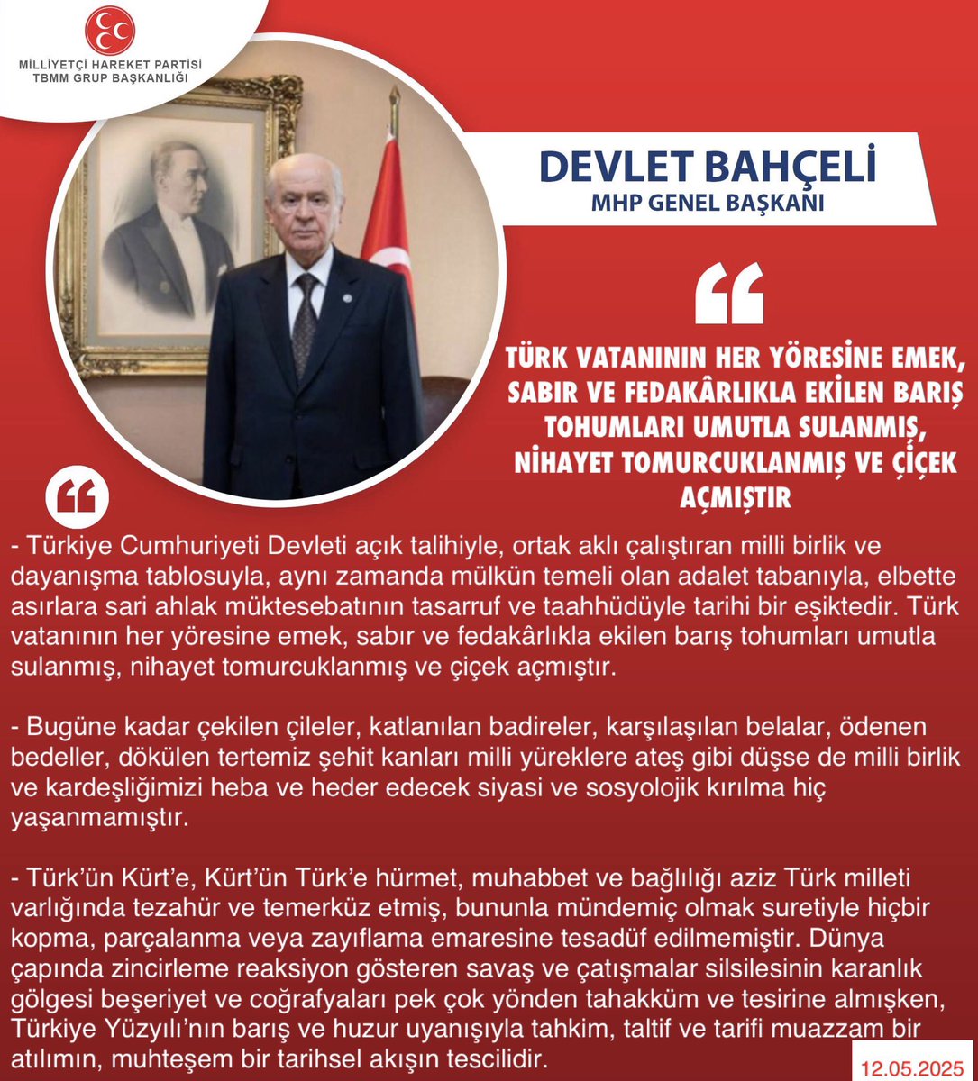MHP Lideri Bahçeli, Barış Çabalarına Vurgu Yaptı