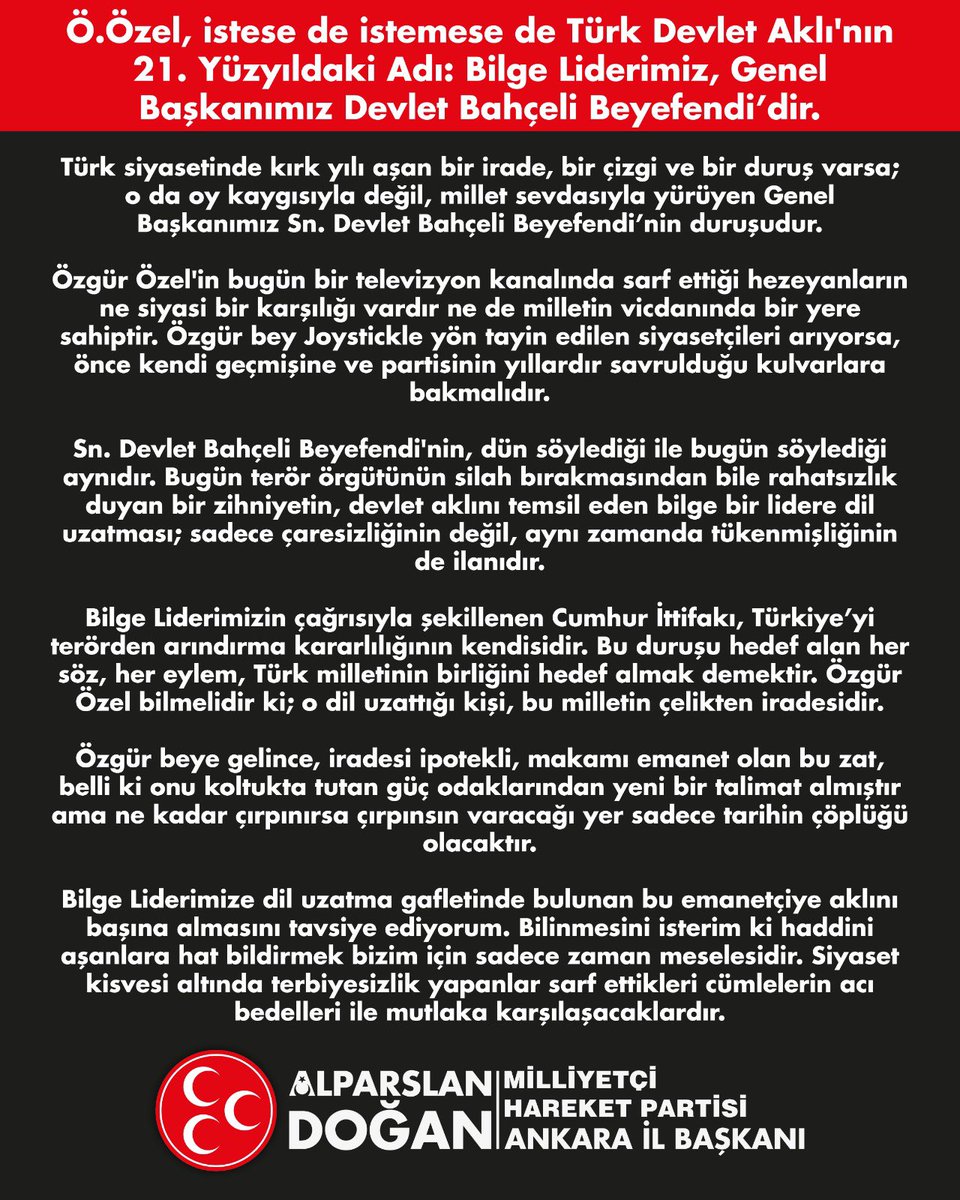 MHP'den Devlet Bahçeli'ye Destek Mesajı ve Eleştirilere Tepki