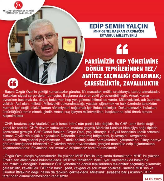 MHP'li Yalçın, CHP'ye Yönelik Eleştirilere 