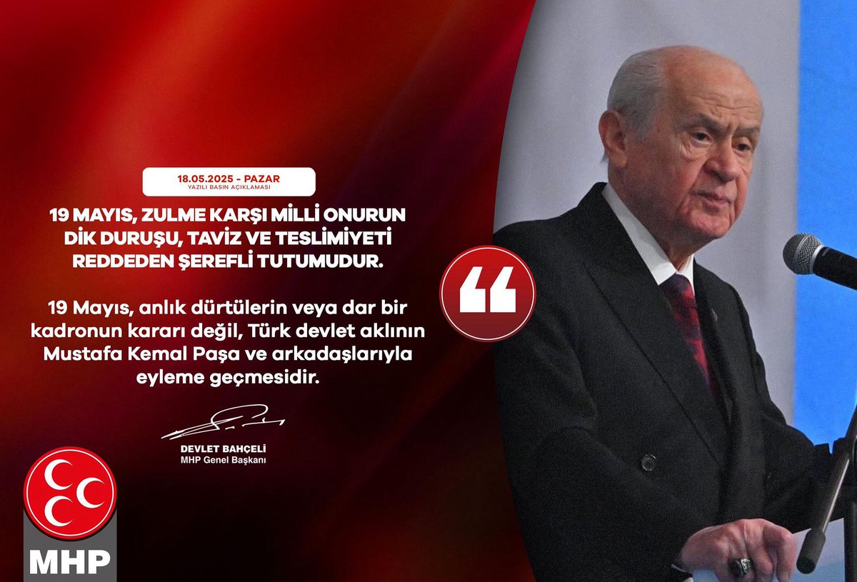 Bahçeli: 19 Mayıs, Milli Onurun Dik Duruşu ve Devlet Aklının Eseridir