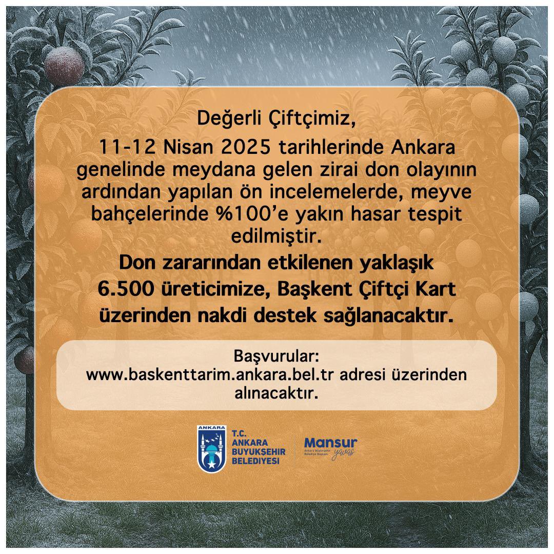 Ankara'da Zirai Don Felaketinin Ardından Destek Çalışmaları Sürüyor