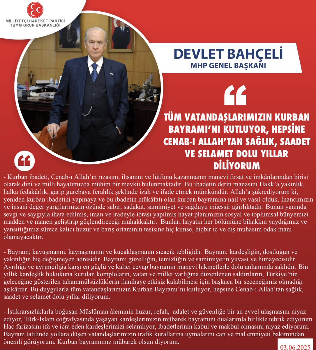 MHP'den Kurban Bayramı Mesajı