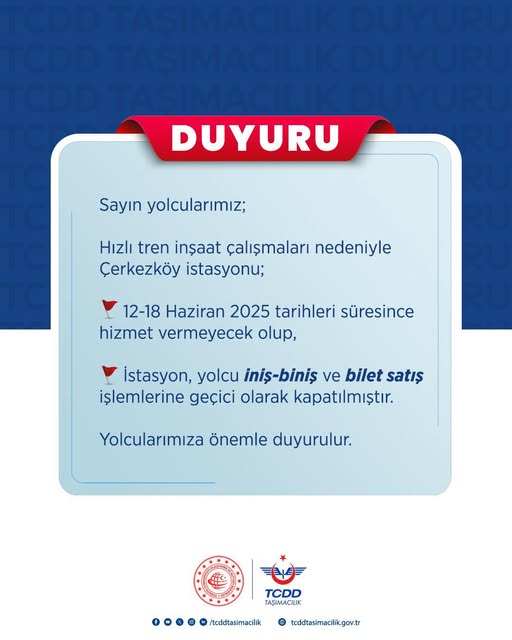 Çerkezköy İstasyonu'nda Geçici Hizmet Durdurması